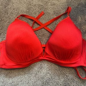 Shade and Shore Red Ribbed V Wire Bikini Top 36DD